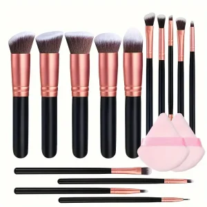 14 pçs pincéis de maquiagem conjunto profissional fundação sombra de olho corretivos mistura blush escova kabuki macio feminino ferramenta beleza