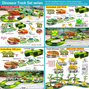 Brinquedos de trem de dinossauro criar um dinossauro mundo estrada corrida-playset de pista flexível, dinossauros brinquedos carro de corrida para meninos velhos meninas