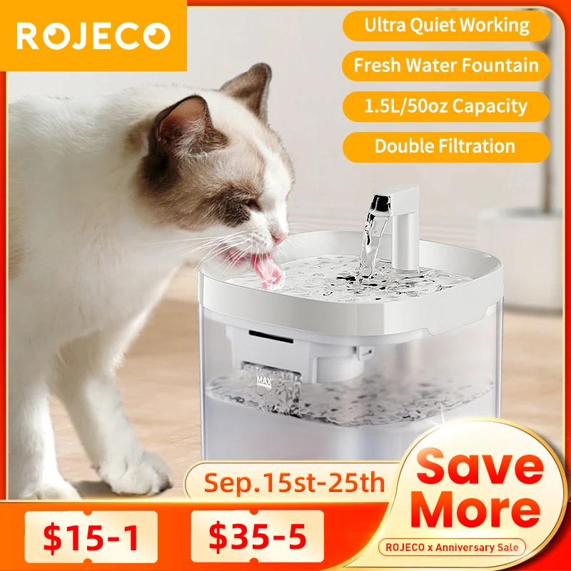 Rojeeco inteligente gato fonte de água dispensador automático de água para animais de estimação para gatos cão potável purificador fonte com filtros recircular