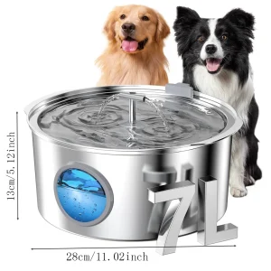 Fonte de bebida para animais de estimação, grande capacidade, aço inoxidável, 7l, gato, cachorro, com janela de nível de água, dispensador de bomba de água silenciosa, tigela de água usb