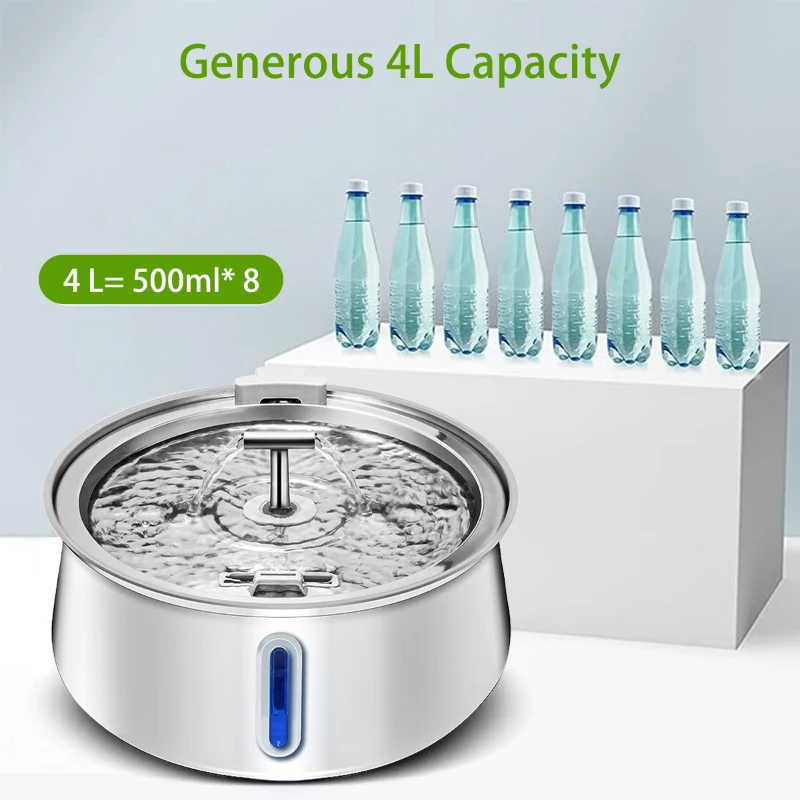 Fonte de água para gatos, 4l, redonda, aço inoxidável, automática, saída dupla, bebedor para gatos, adequado para dois cães de estimação - Imagem 2