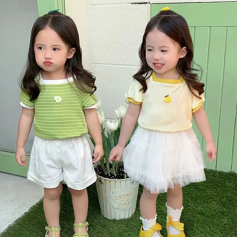 Camiseta infantil de manga curta para o verão, camiseta fashion para meninas, roupas confortáveis para crianças, tops com decote quadrado - Imagem 6