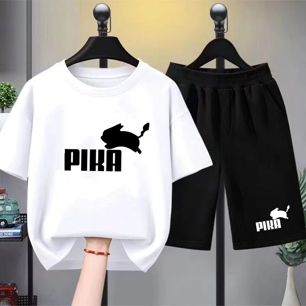 Conjunto de camiseta casual vermelha para meninos e meninas, estampa de coelho, roupas da moda para crianças adolescentes, tops de manga curta, shorts, 2 peças - Imagem 5