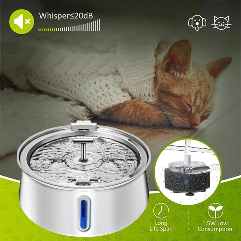Fonte de água para gatos, 4l, redonda, aço inoxidável, automática, saída dupla, bebedor para gatos, adequado para dois cães de estimação - Imagem 5