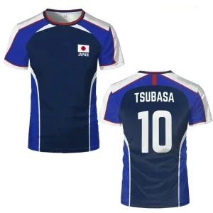 Anime capitão tsubasa bandeira japonesa jerseys respirável camiseta esportiva de secagem rápida para homens e mulheres podem ser personalizados presentes
