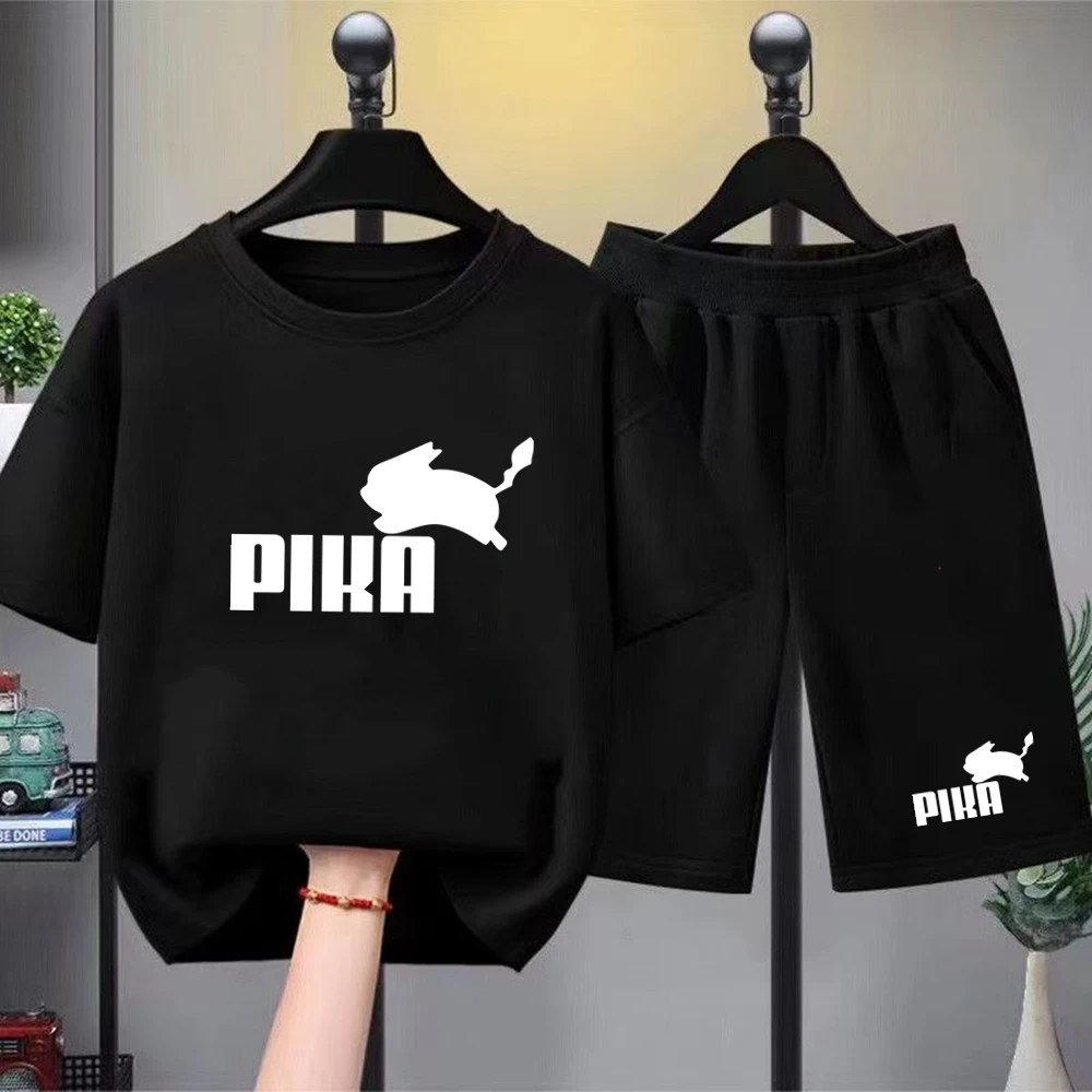 Conjunto de camiseta casual vermelha para meninos e meninas, estampa de coelho, roupas da moda para crianças adolescentes, tops de manga curta, shorts, 2 peças - Imagem 2