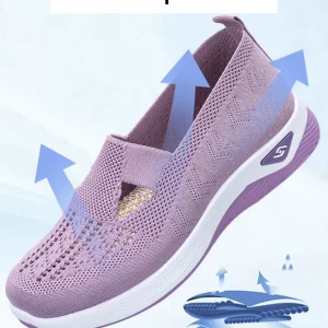 Sapatos femininos tênis respiráveis de cor sólida, tênis casuais de verão feminino, sapatos casuais de malha de cano baixo sapatos de mãe