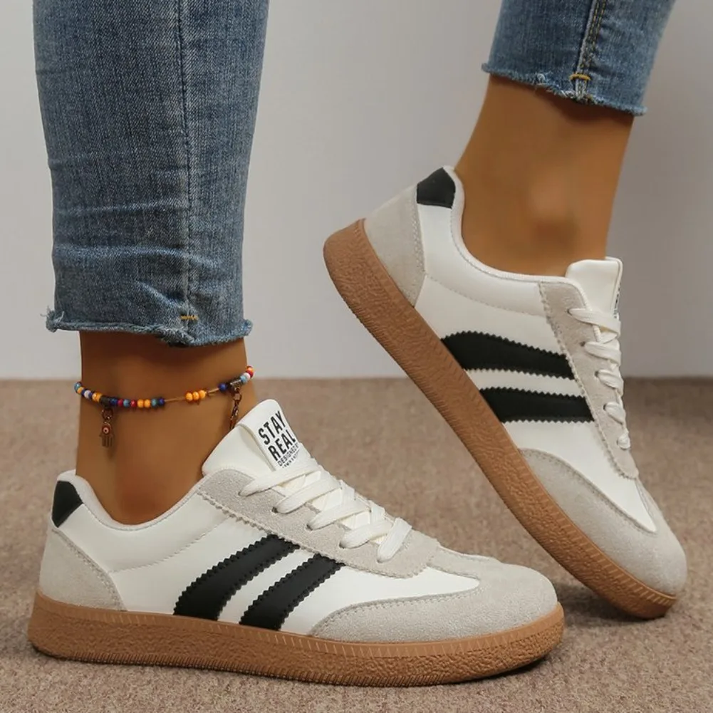 Leve tênis confortável para mulher moda listrado rendas até sapatos esportivos mulher casual respirável tênis verdes plus size - Imagem 2
