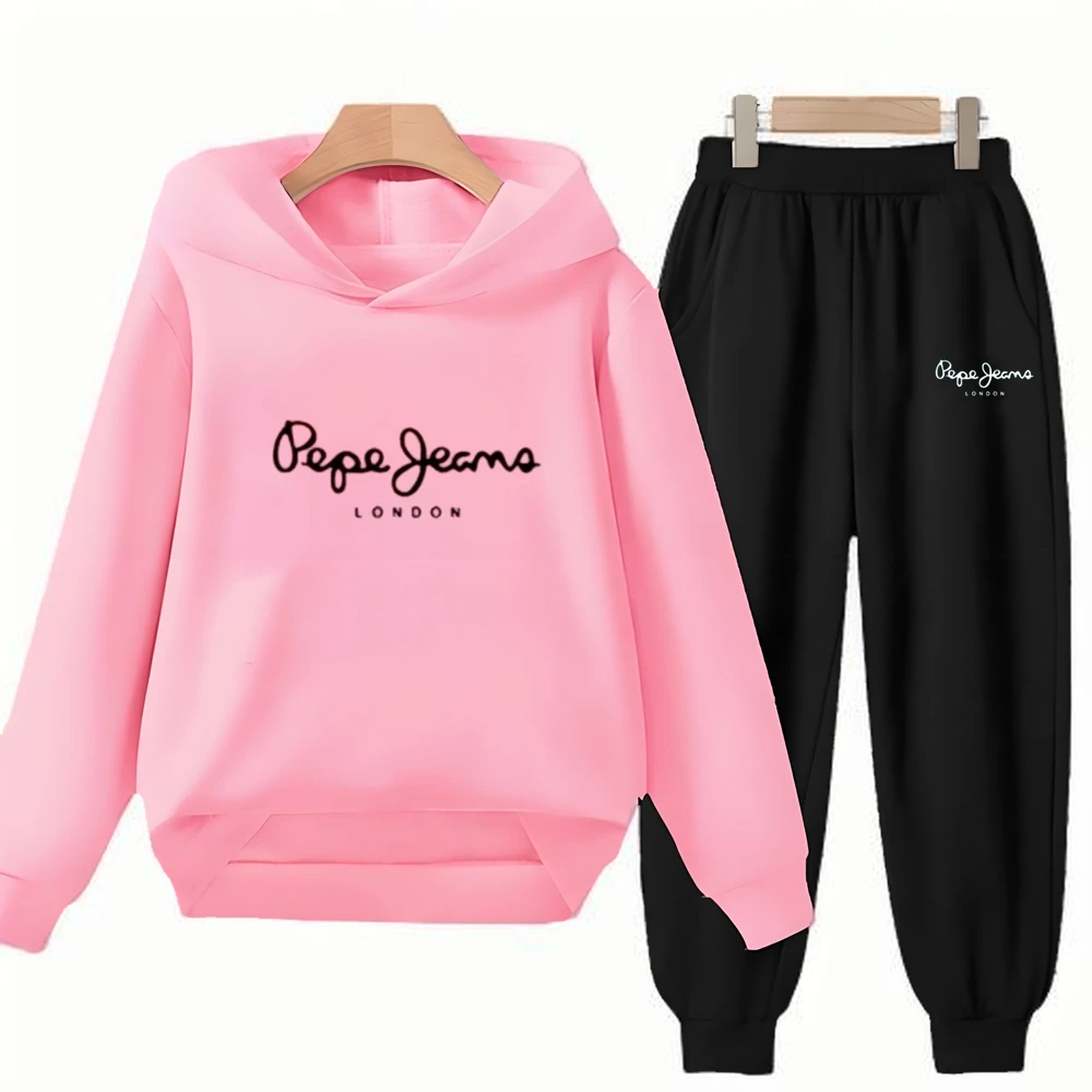 Menino meninas crianças hoodies terno topos + inferior toddle preto sweatshrr branco criança 3-12 anos rosa moda impressão casaco roupas - Imagem 4