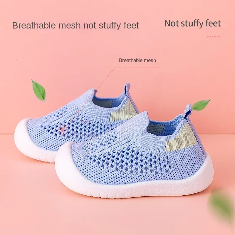 Primavera verão da criança sapatos de malha respirável crianças tênis meninos deslizamento-em tênis meninas macio antiderrapante escola sapatos casuais - Imagem 2