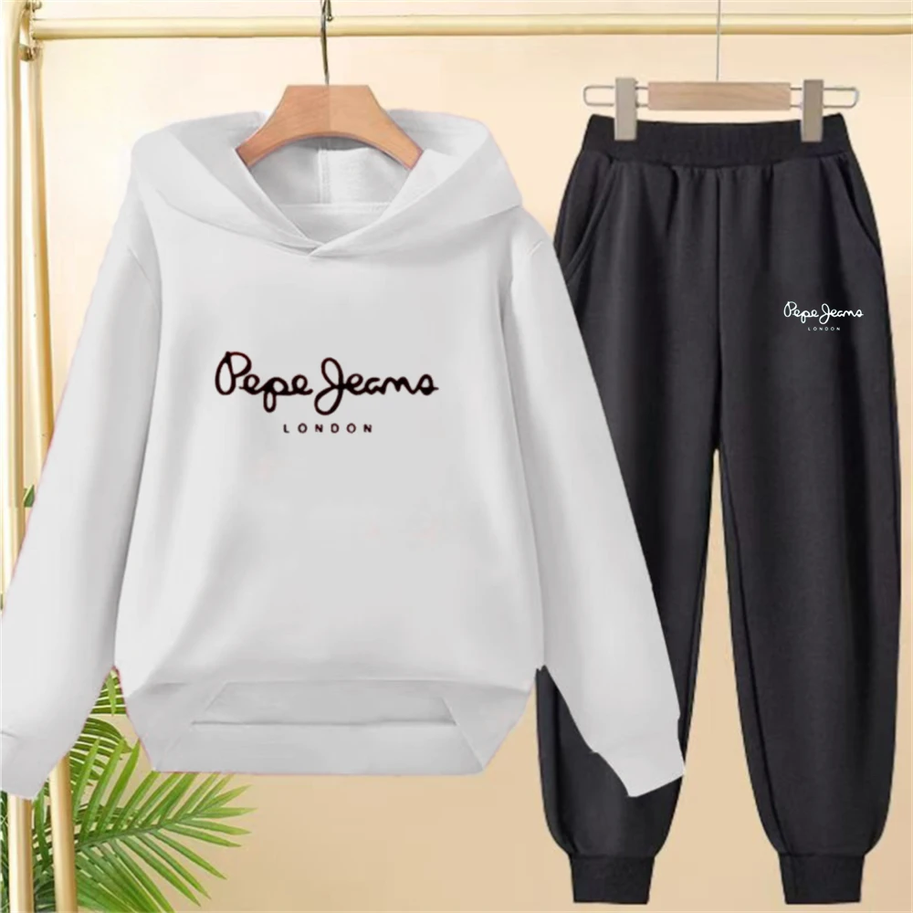 Menino meninas crianças hoodies terno topos + inferior toddle preto sweatshrr branco criança 3-12 anos rosa moda impressão casaco roupas - Imagem 2