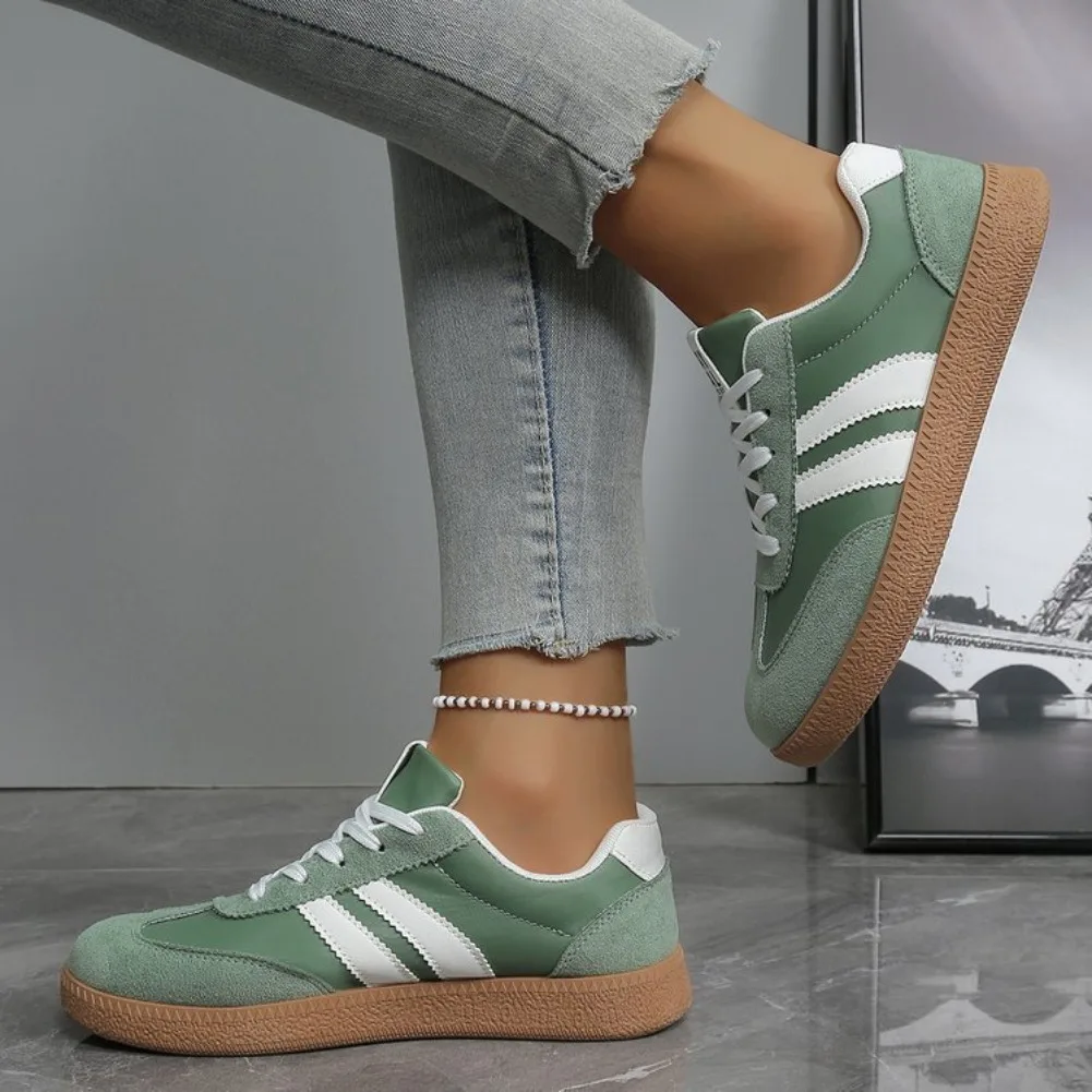 Leve tênis confortável para mulher moda listrado rendas até sapatos esportivos mulher casual respirável tênis verdes plus size - Imagem 6