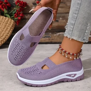 Sapatos femininos, calçados esportivos casuais, cor sólida respirável esportes sola macia sapatos de caminhada leves, malha de cano baixo casual s