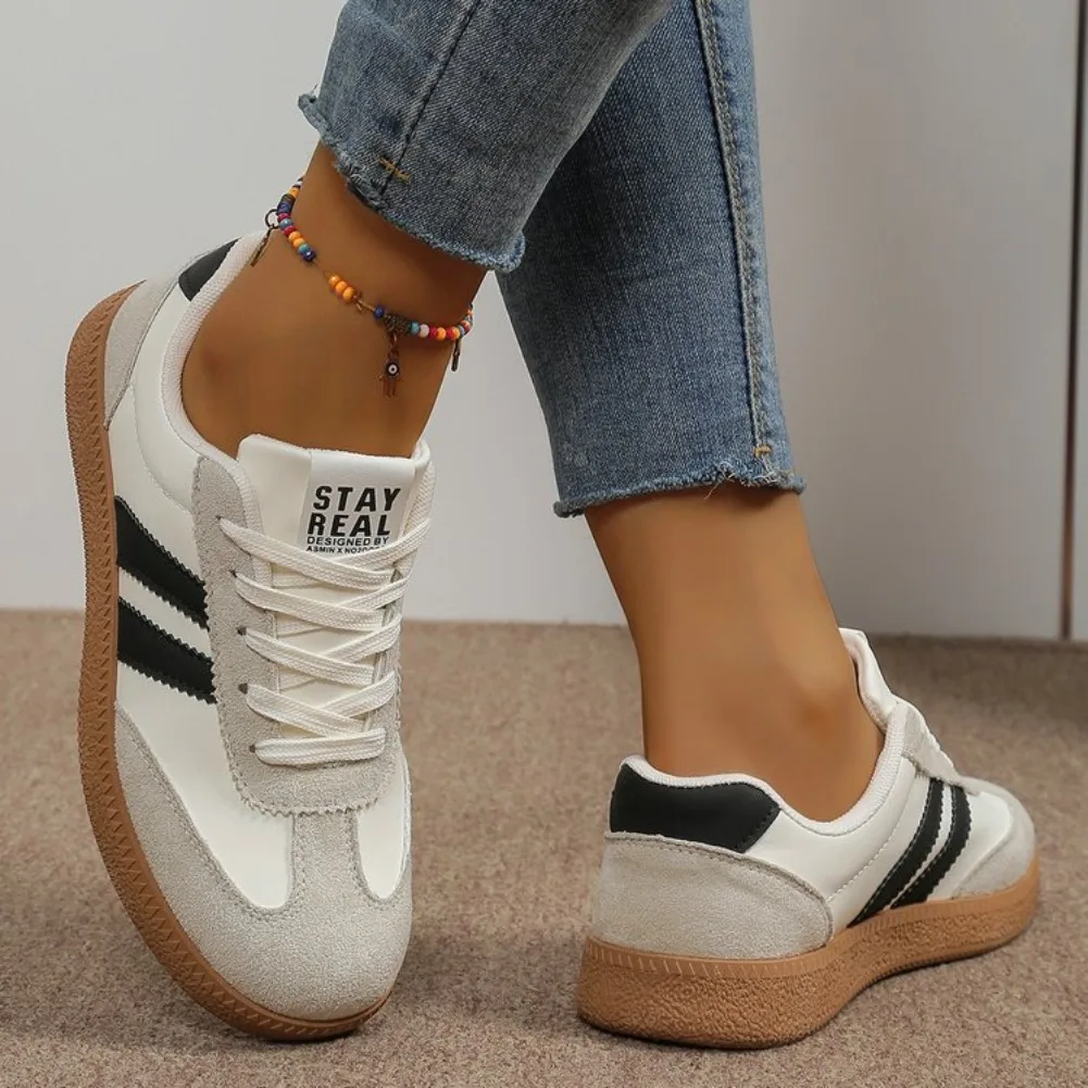 Leve tênis confortável para mulher moda listrado rendas até sapatos esportivos mulher casual respirável tênis verdes plus size - Imagem 5